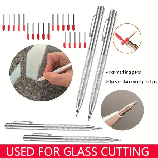Set of 4 marking pens with replacement tips used for glass cutting and engraving
