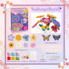 A DIY craft kit featuring foam flowers, fabric, rubber, and wooden sticks for making poke-fun art.