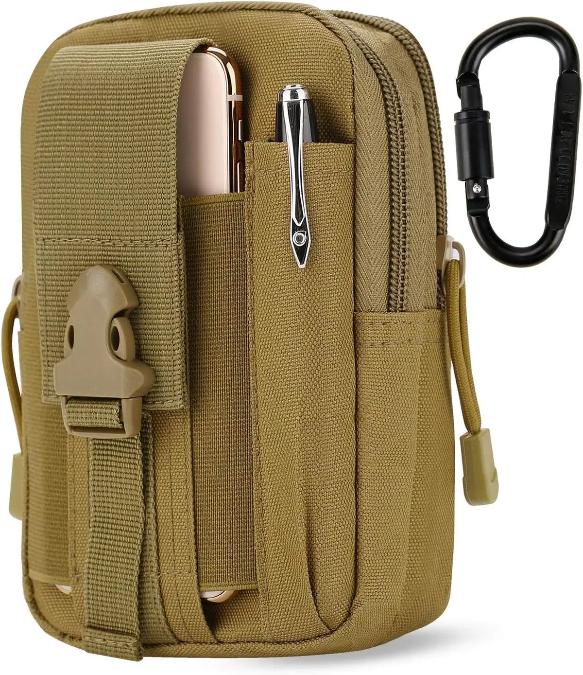 Heavy-Duty Tactical Utility Pouch with MOLLE Straps & Carabiner