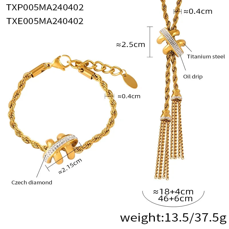 Ensemble de bijoux en chaîne torsadée avec cristaux