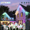 Permanent RGBIC outdoor eave lights with remote and app control installed on a house facade.