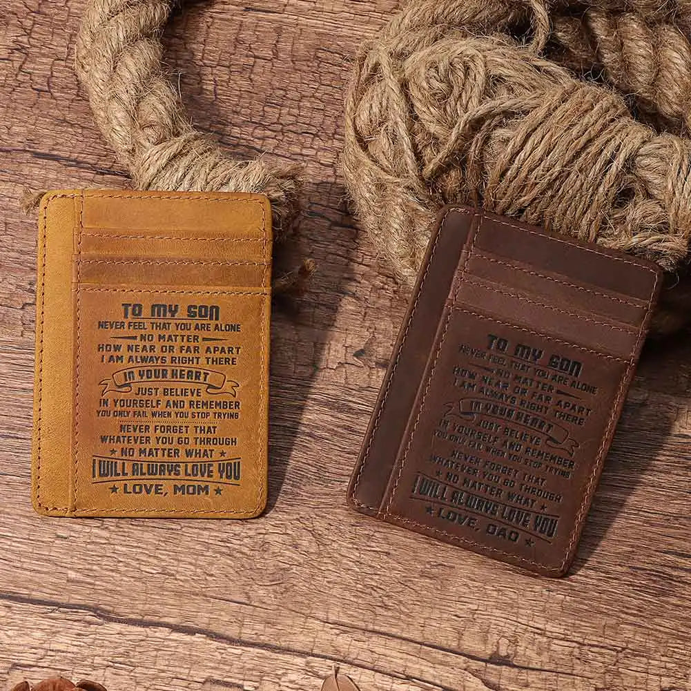 Genuine Leather Slim Card Wallet for Men – Personalized Gift from Dad