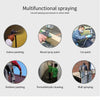 A collection of images showing the multifunctional spraying capabilities of an airless paint sprayer extension rod for indoor