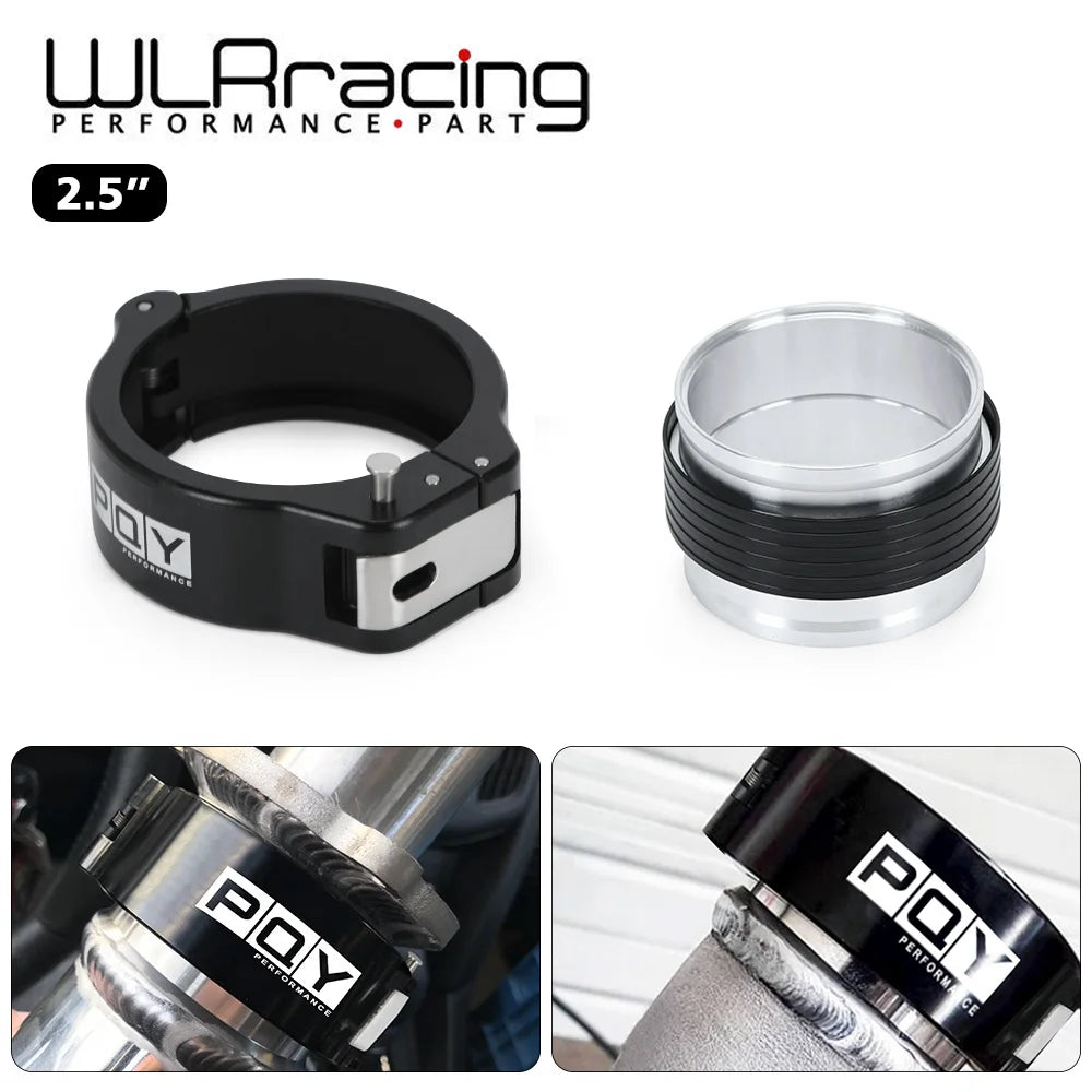 A set of heavy-duty aluminum V-band clamp and flange assemblies for performance parts.