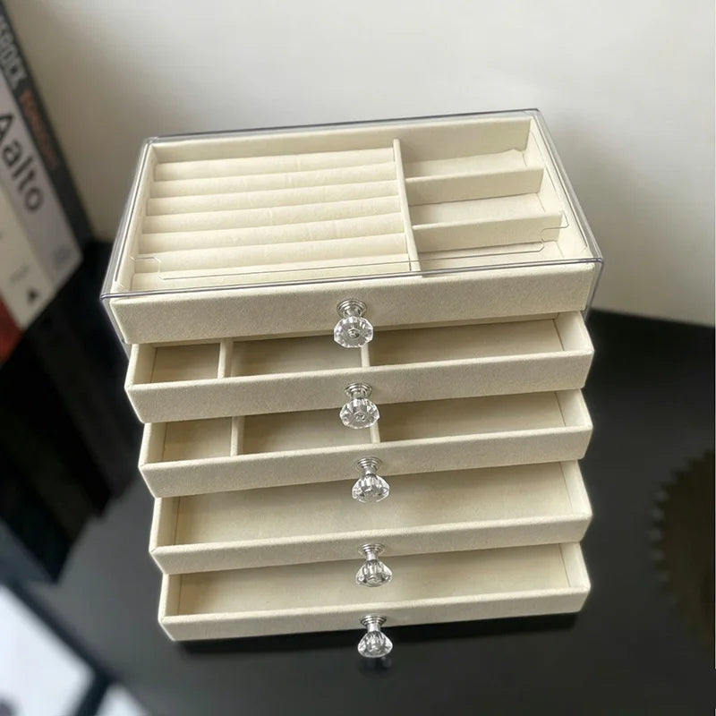 5-Layer Desktop Jewelry Organizer with Drawers and Display Top