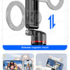 A black magnetic selfie stick tripod with a fill light mounted for smartphone video recording.