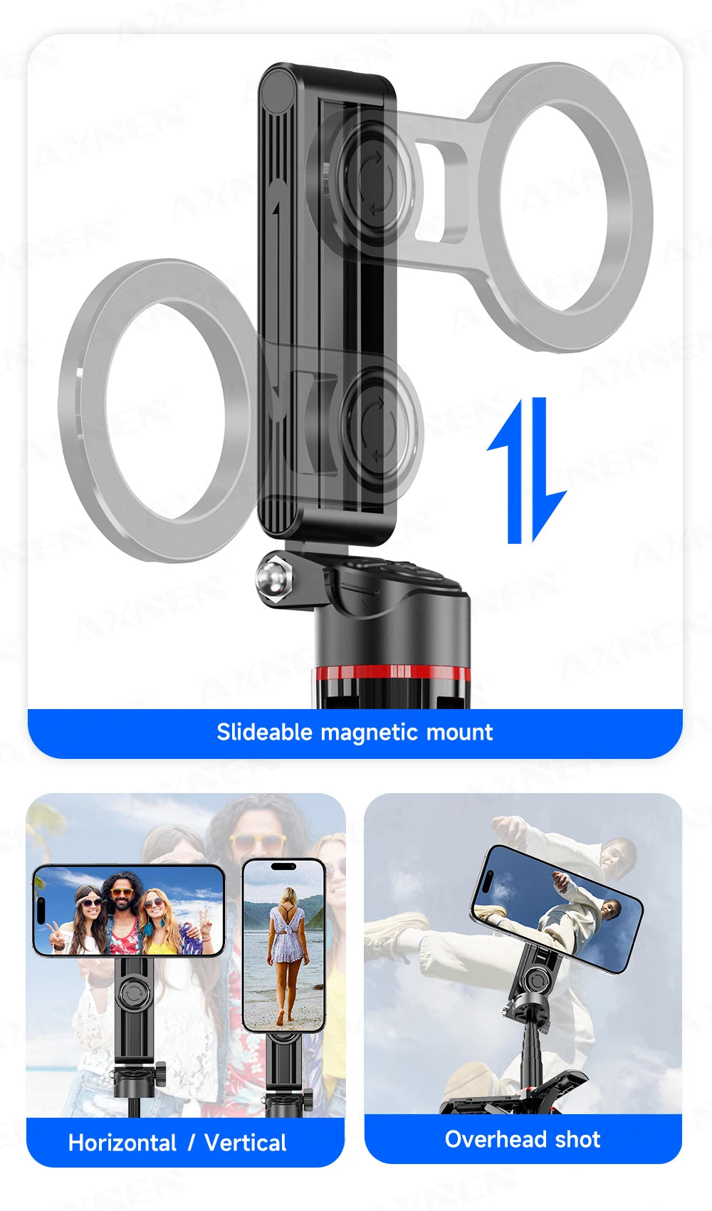 A black magnetic selfie stick tripod with a fill light mounted for smartphone video recording.