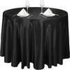 Elegant black satin round tablecloth set with glassware and silverware
