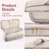 A beige double-layer travel storage bag with a zipper closure and sturdy top handle.
