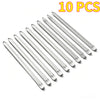 Ten silver heavy-duty tire irons with a dual-end design laid out on a white background.