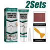 Two sets of Jue-Fish quick drying ceramic tile repair paste, sandpaper, and scraper for tile repairs.