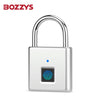 A silver fingerprint padlock with a square keypad is shown against a white background.