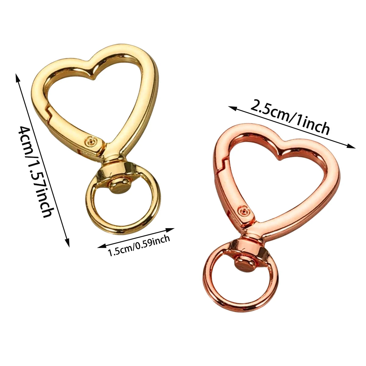 Gold heart-shaped spring hook keychain with a loop and jump ring.