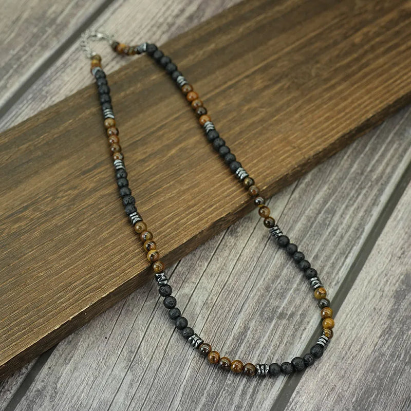 Tiger's Eye & Lava Stone Beaded Necklace