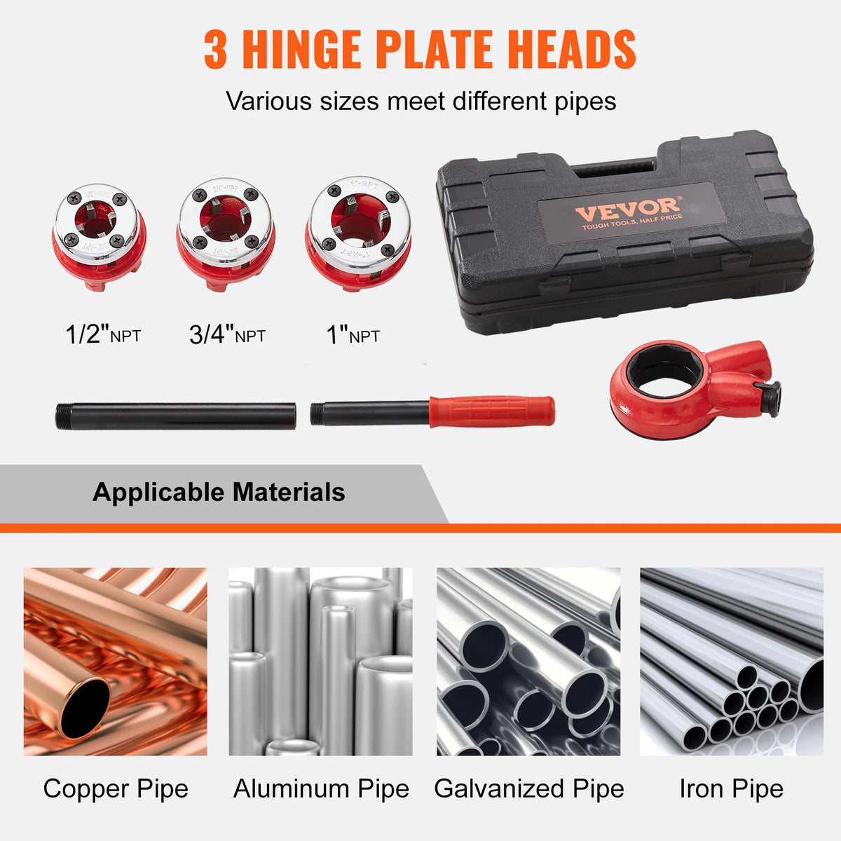 3-Piece Manual Ratchet Pipe Threader Kit with Carrying Case