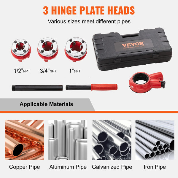 3-Piece Manual Ratchet Pipe Threader Kit with Carrying Case