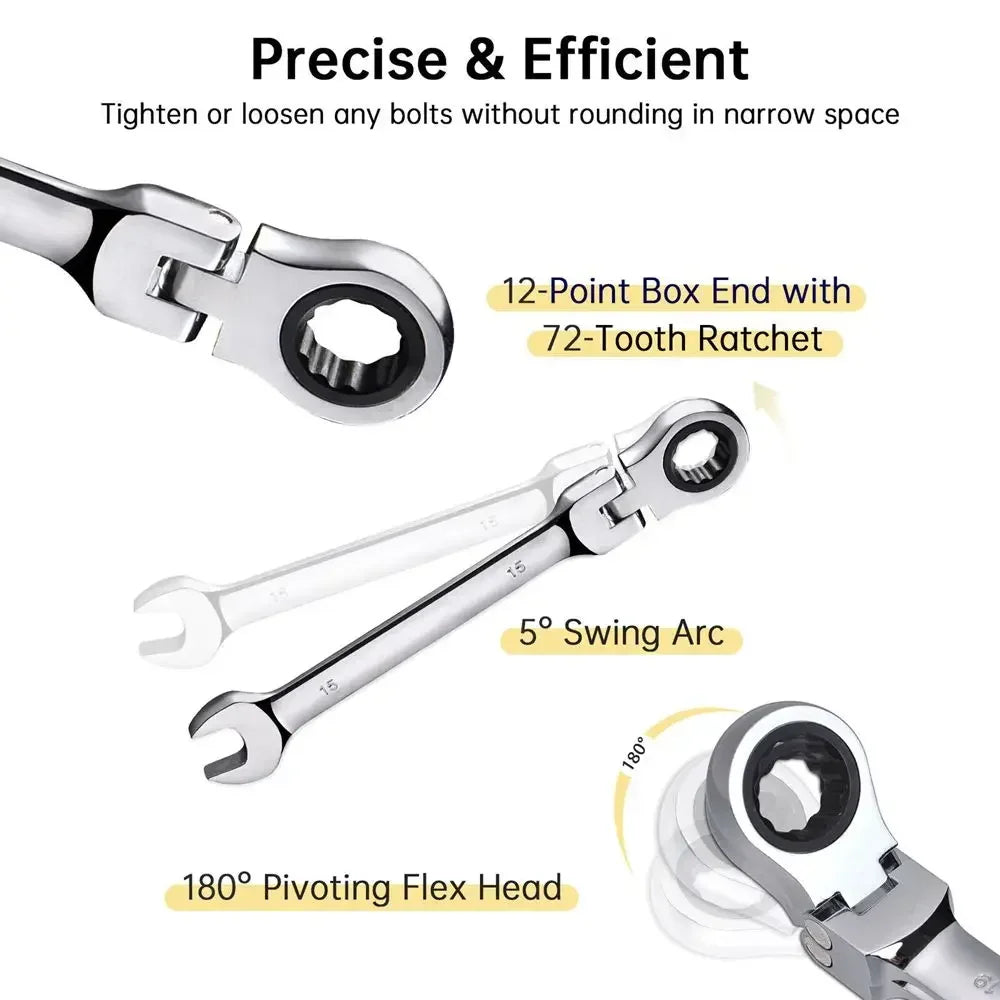 Reversible Ratchet Wrench with 180° Pivoting Head