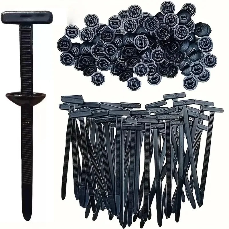 Self-Locking T Rivet Cable Ties for Auto Repair and Garage Organization