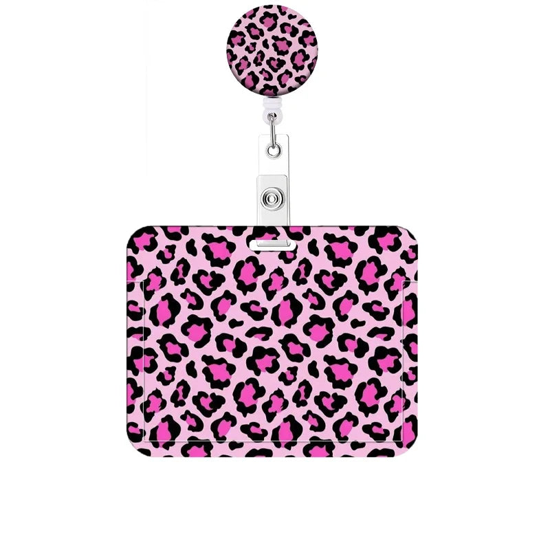 Leopard Print Retractable Badge Holder with Clip