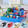 A blue plastic interactive racing rail car set featuring train, animal, and space rocket designs.