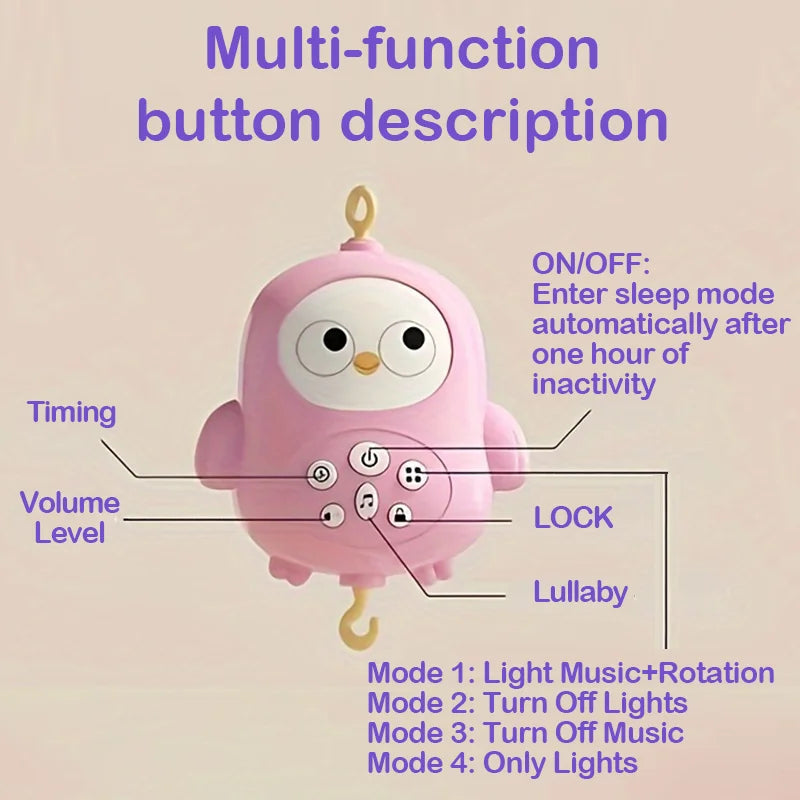 360° Rotating Baby Crib Mobile with Night Light and Music