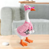 A knitted sweater and hat costume set for a desk goose statue decor featuring pink and white colors.