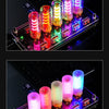 A close-up of a Touch Control Dimmable USB LED Night Light with frosted glass design featuring multiple colored lights on a c