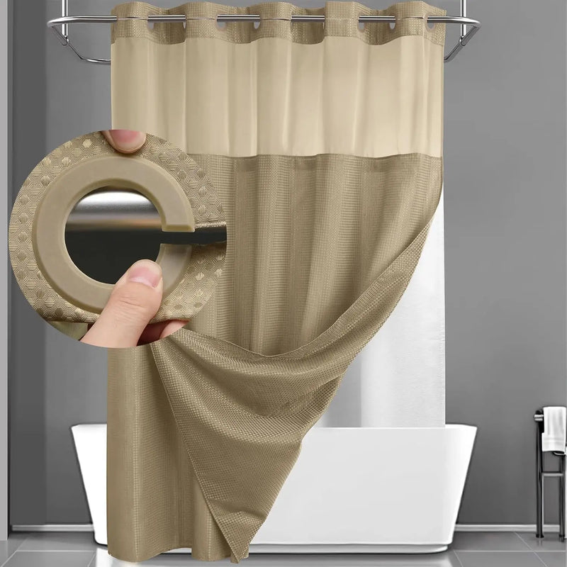 Waffle Weave Shower Curtain with Snap-On Liner