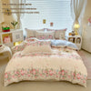 A set of lavender floral bedding includes a duvet cover, two pillowcases, and a pillow core.