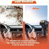 Before and after images showing a windshield washer hose connector kit cleaning off dirt and contaminants.
