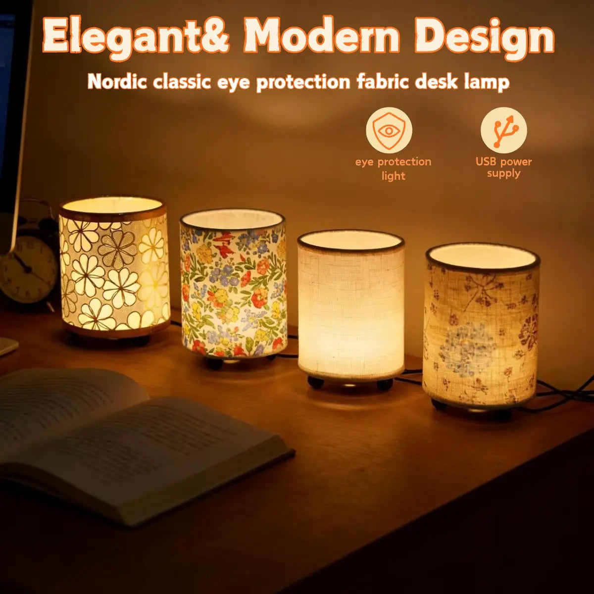 Elegant and modern Nordic classic eye protection fabric desk lamp with a warm glow