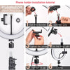 Installation tutorial showing how to install a 26cm ring light phone holder onto a tripod stand.
