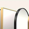 A series of full-length arched floor mirrors with aluminum and black frames displayed against a light background.