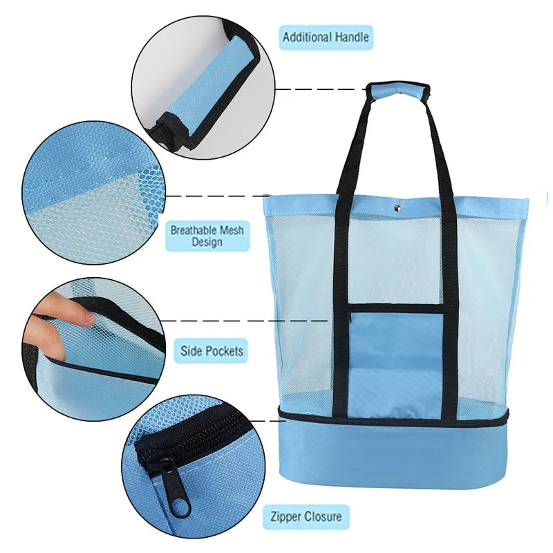 Insulated Mesh Beach Tote with Cooler Compartment