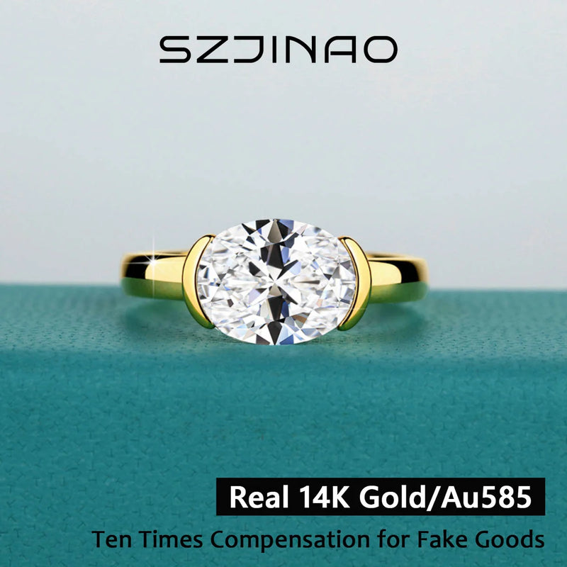 14K Gold Oval Moissanite Ring