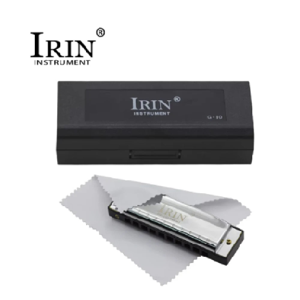 A black protective case for a 10-hole 20-tone harmonica in C instrument.
