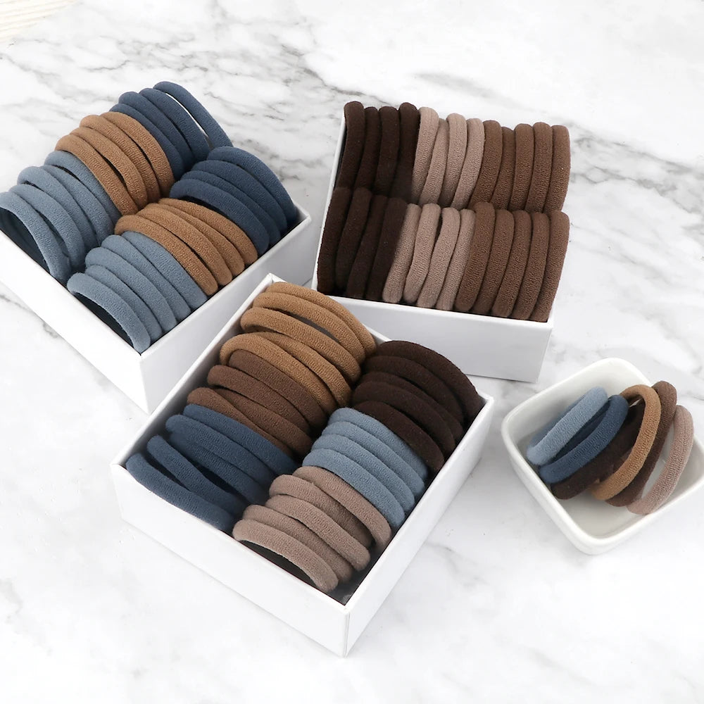 50-Pack Solid Color Elastic Hair Ties for Women & Girls