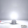 A single white LED bulb is shown on a surface, with a wire connected to it.