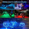 Various models of motorcycles featuring RGB sound-activated LED strip lights.