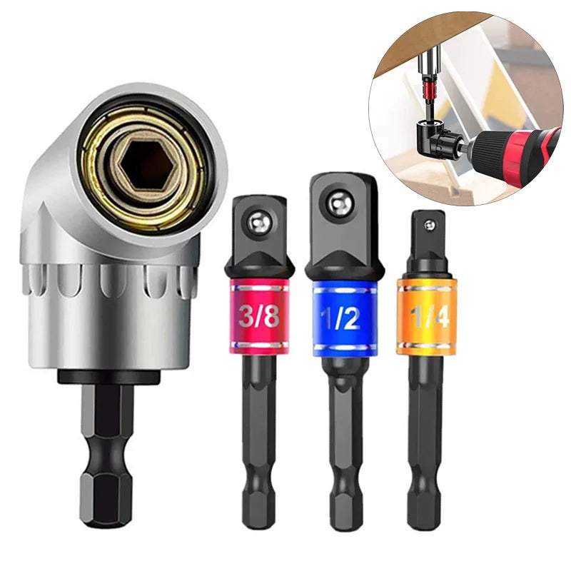 105° Right Angle Drill Attachment with Hex Shank Socket Adapter Set