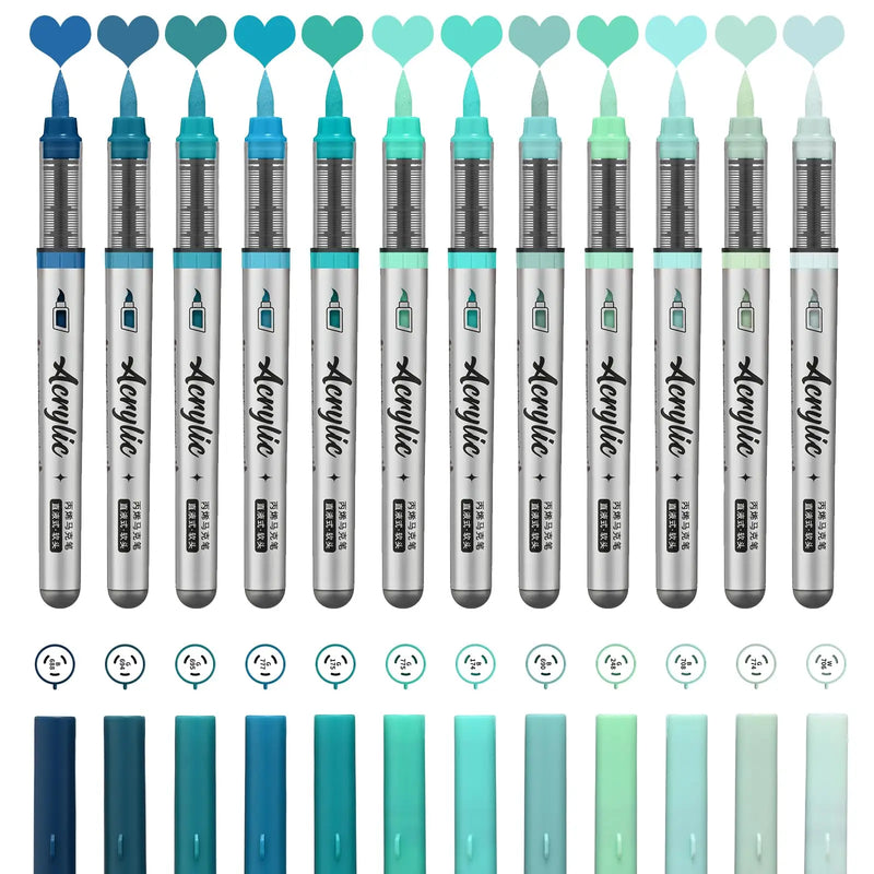 12-Piece Acrylic Paint Marker Set with Brush Tips