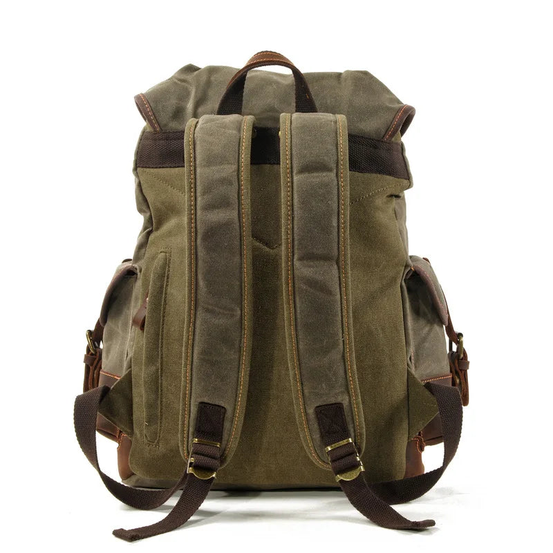 Canvas & Leather Travel Backpack – Waterproof, Large Capacity for School, Work & Hiking