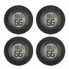 Four views of a black mini digital hygrometer thermometer showing 66 degrees and 88.2 degrees Fahrenheit