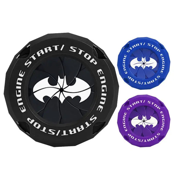 Set of three universal push start button covers with engine start stop function in black blue and purple colors