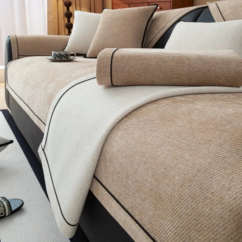 Luxurious Chenille Sofa Cover with Anti-Slip Backing