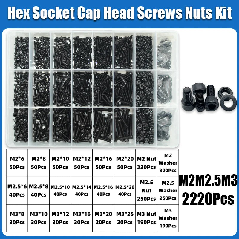 12.9 Grade Carbon Steel Hex Socket Cap Screw and Nut Assortment Kit