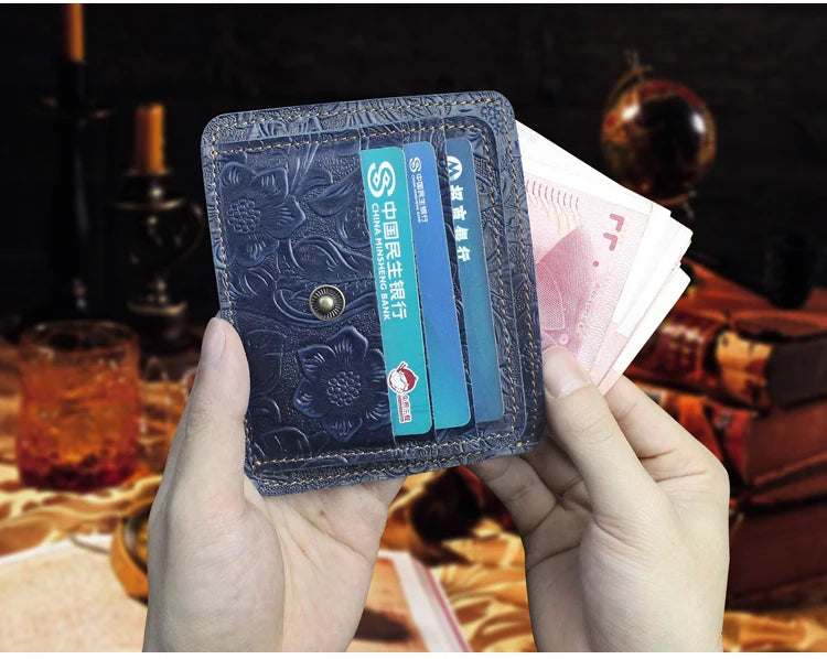 Handcrafted Cowhide Leather Card Wallet with Coin Pocket