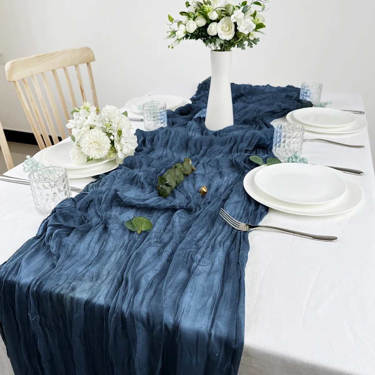Semi-Sheer Gauze Table Runner in Sage