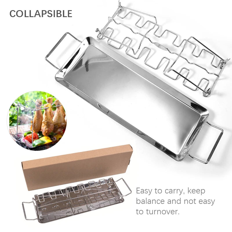 Stainless Steel 14-Slot BBQ Grill Rack for Chicken Drumsticks, Wings & More