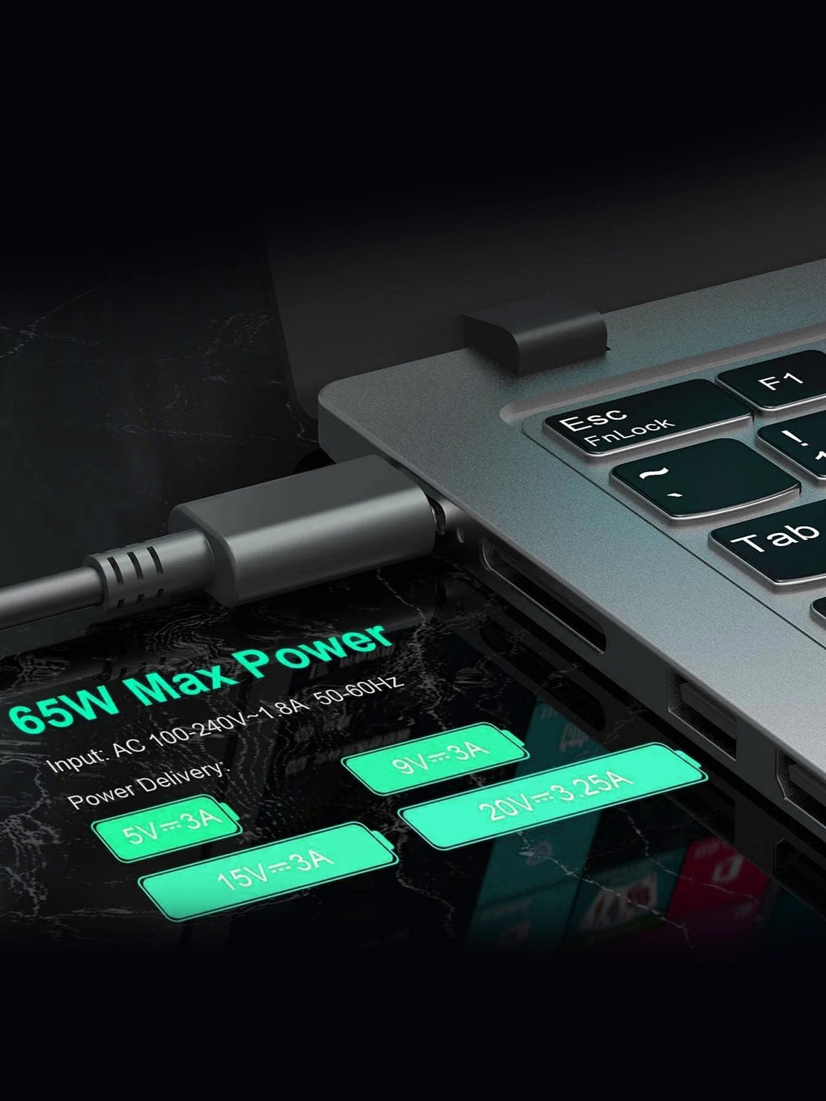 65W USB-C Fast Charger for Laptops and Chromebooks